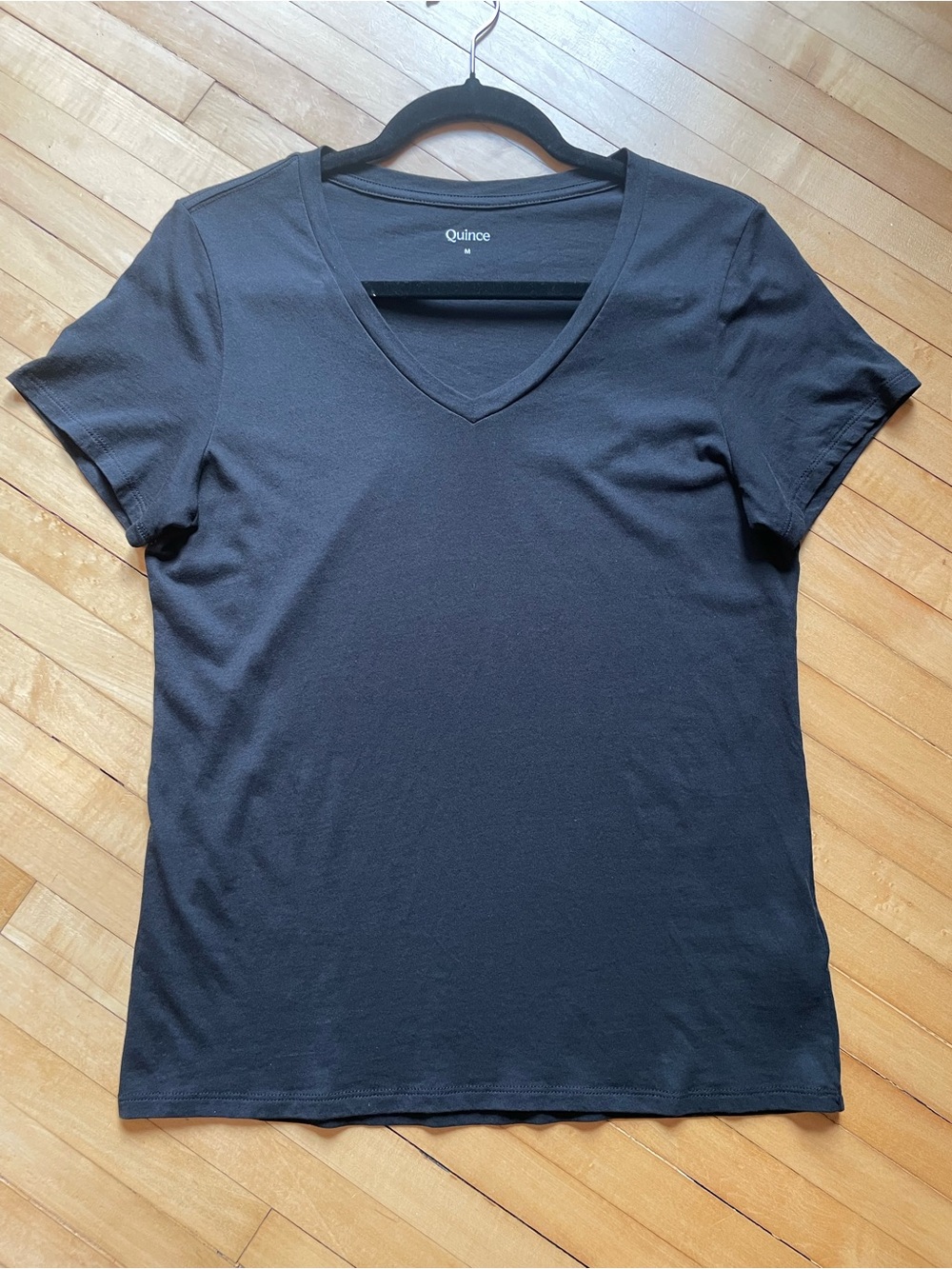 QUINCE Cotton Modal V Neck Tee T Shirt Black Classic Closet Staple Minimalist